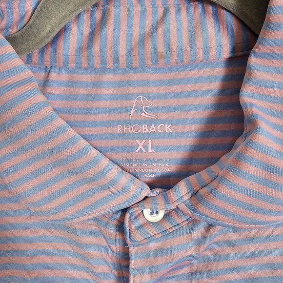 Rhoback Polo Shirt Mens XL Blue Pink Striped Short Sleeve Golf Performance FLAWS - Picture 1 of 7